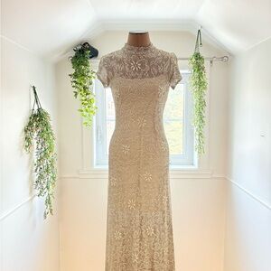 Vintage 90s Elegant Lace Cream Dress